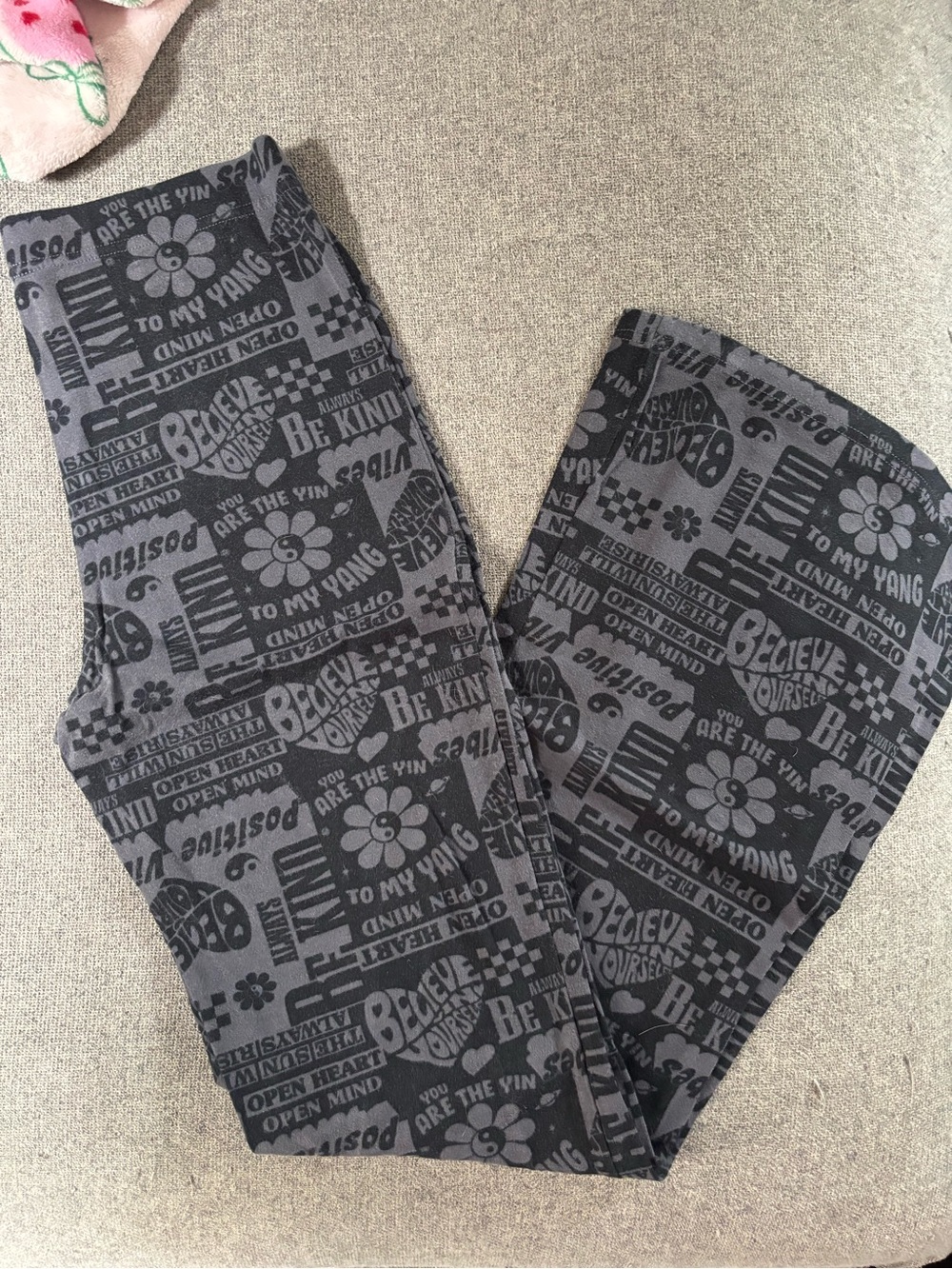 Gray Graphic Wide-Leg Bottoms